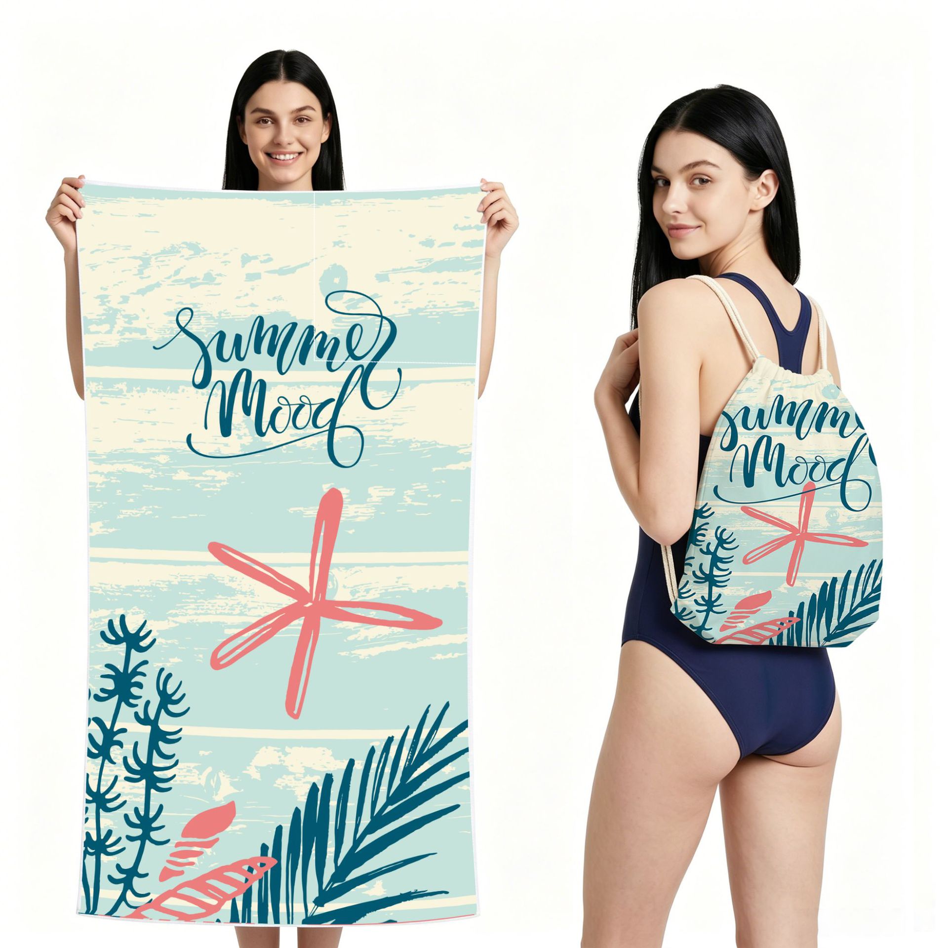 2-IN-1 Foldable Beach Towel Drawstring Backpack