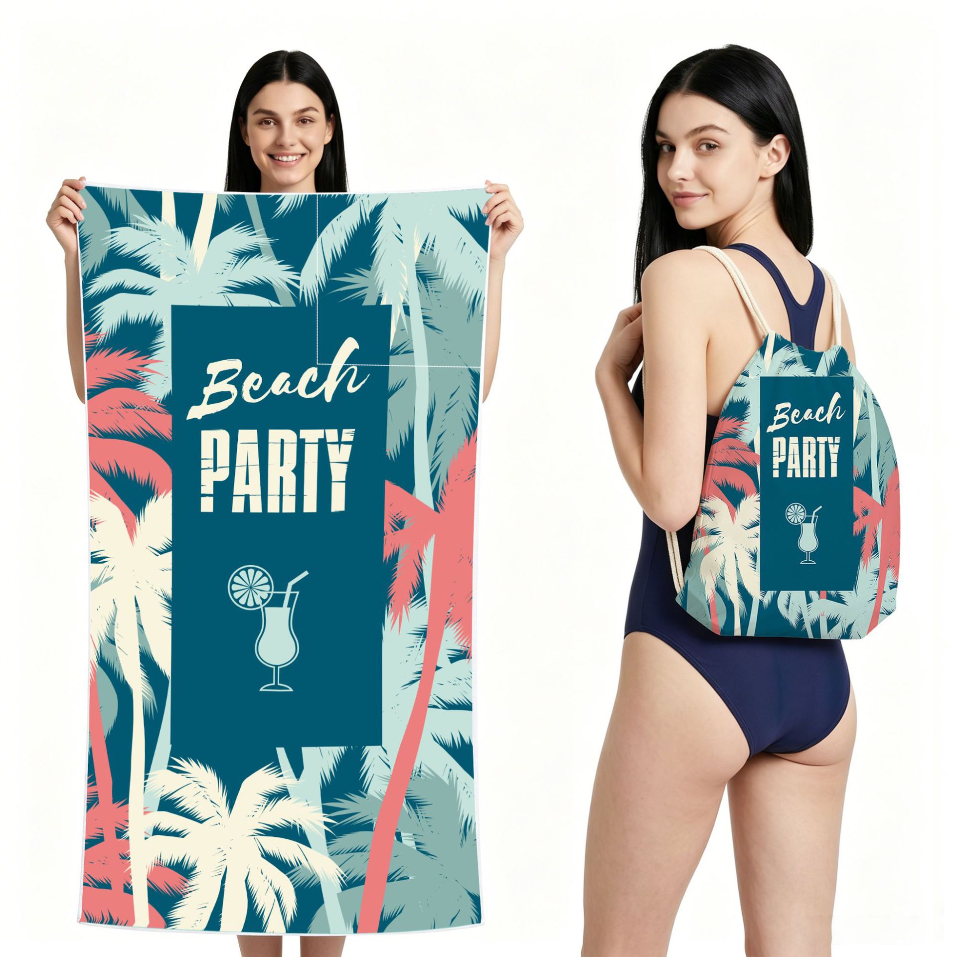 2-IN-1 Foldable Beach Towel Drawstring Backpack