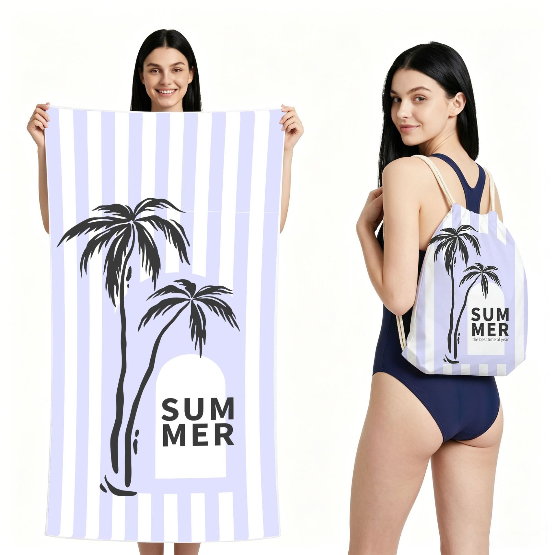 2-IN-1 Foldable Beach Towel Drawstring Backpack