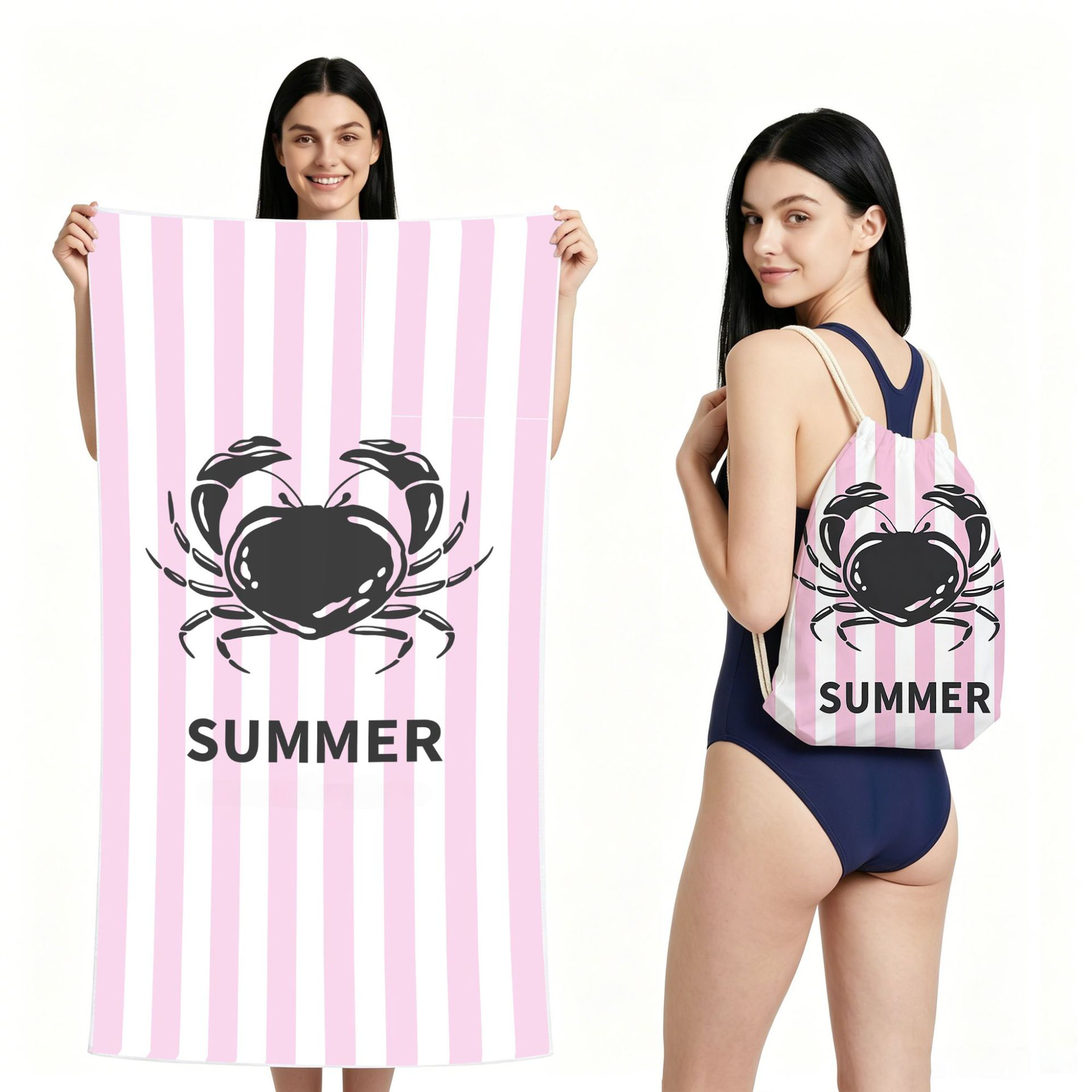 2-IN-1 Foldable Beach Towel Drawstring Backpack