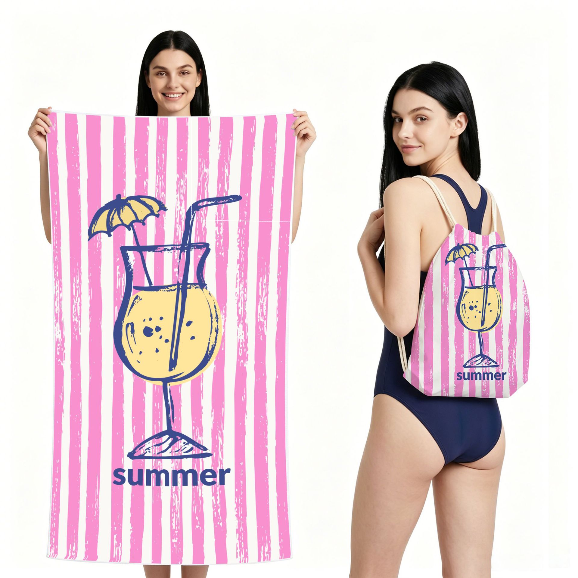 2-IN-1 Foldable Beach Towel Drawstring Backpack