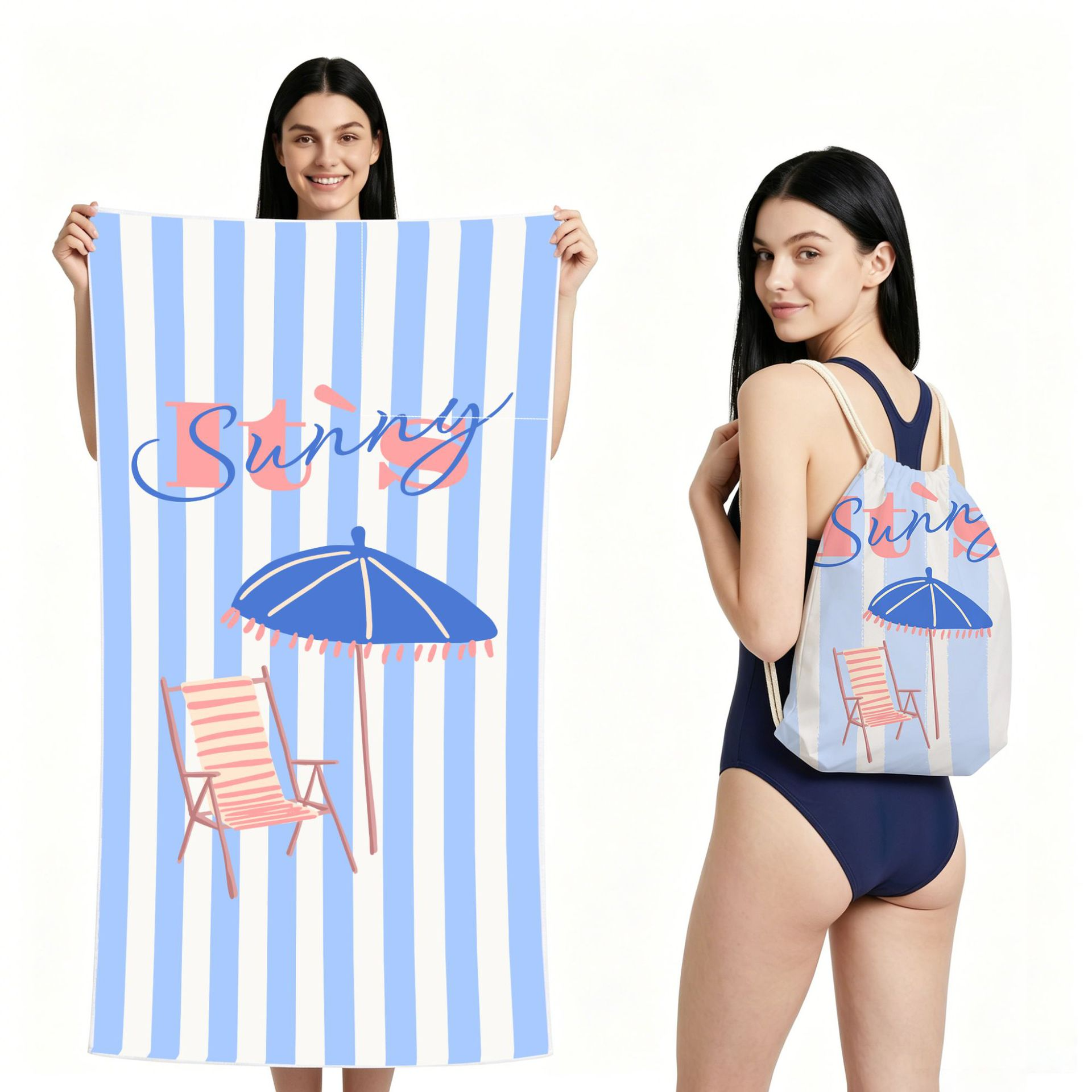 2-IN-1 Foldable Beach Towel Drawstring Backpack