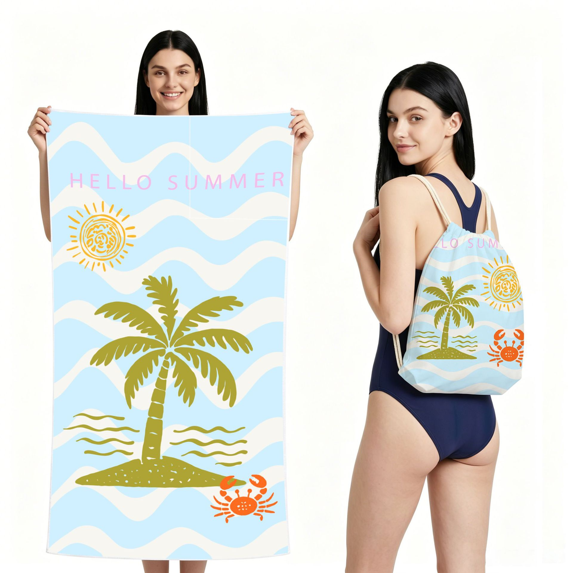 2-IN-1 Foldable Beach Towel Drawstring Backpack