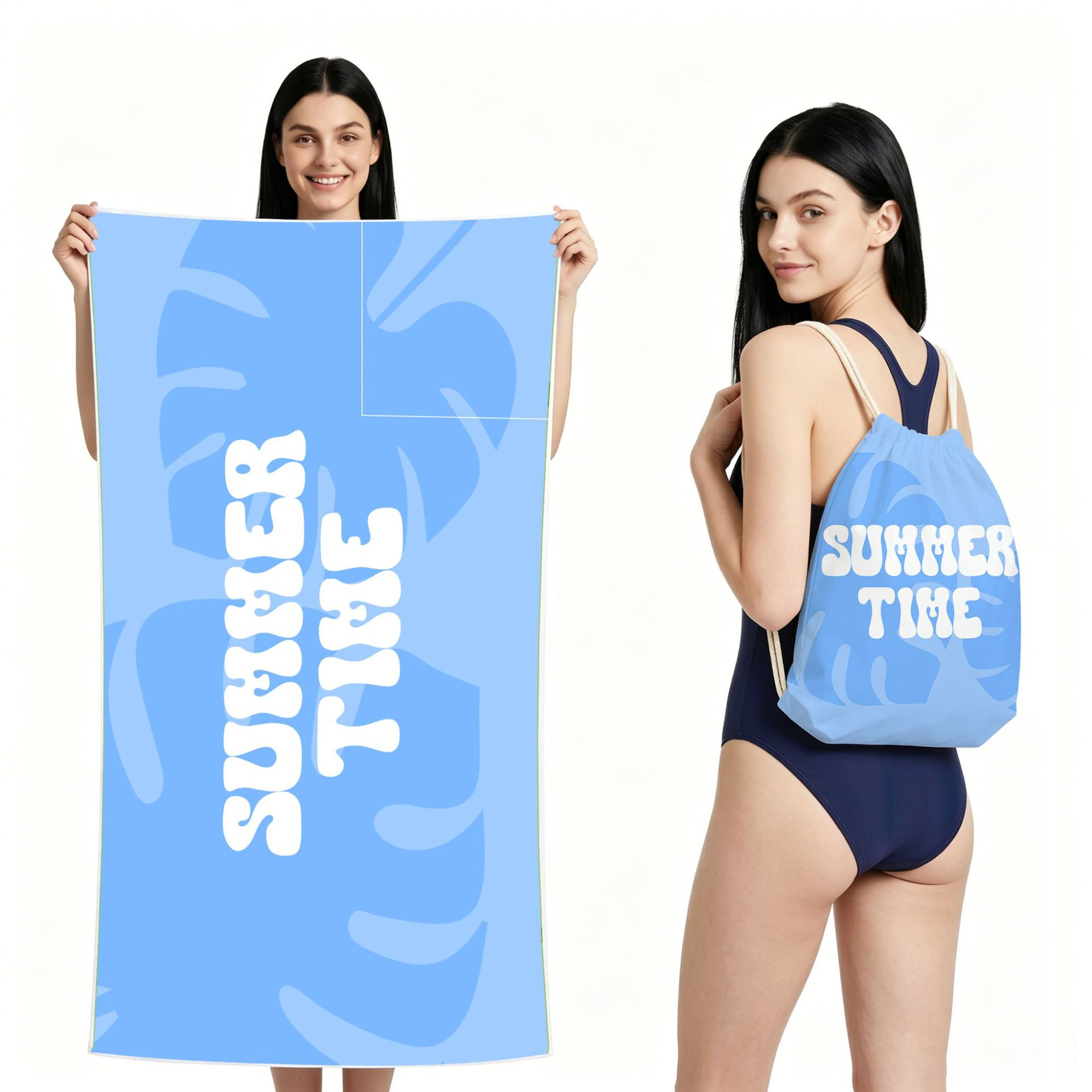 2-IN-1 Foldable Beach Towel Drawstring Backpack
