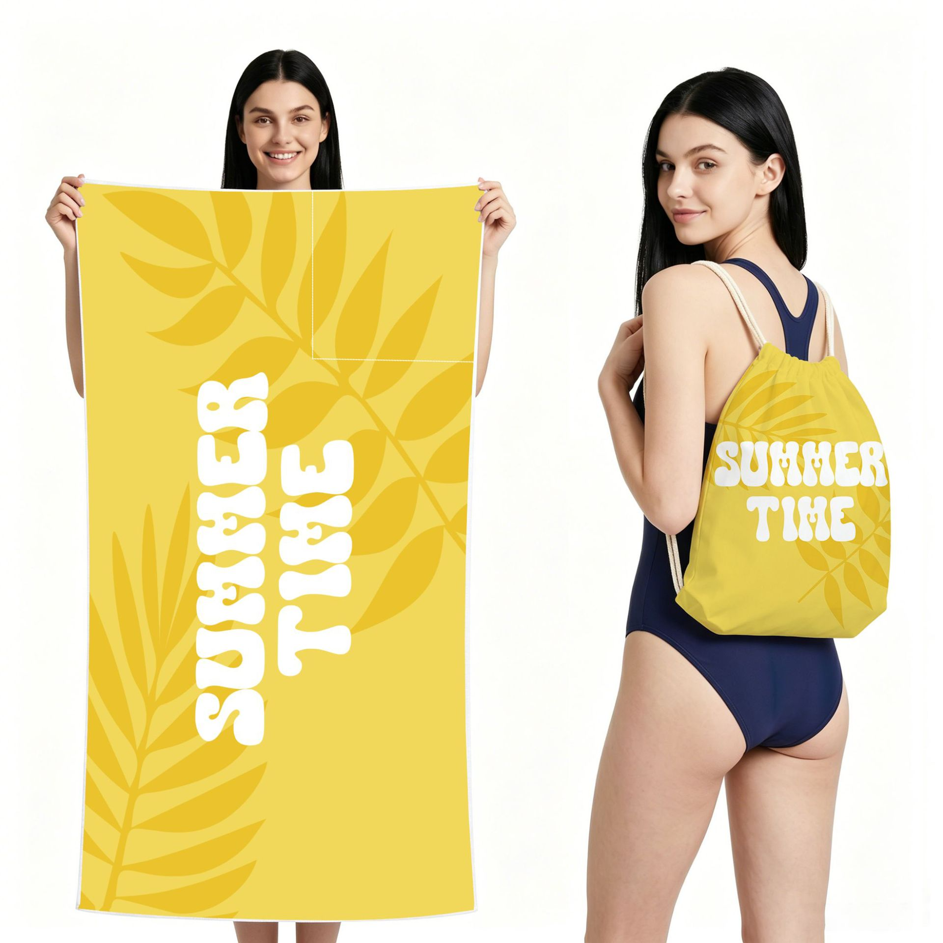 2-IN-1 Foldable Beach Towel Drawstring Backpack