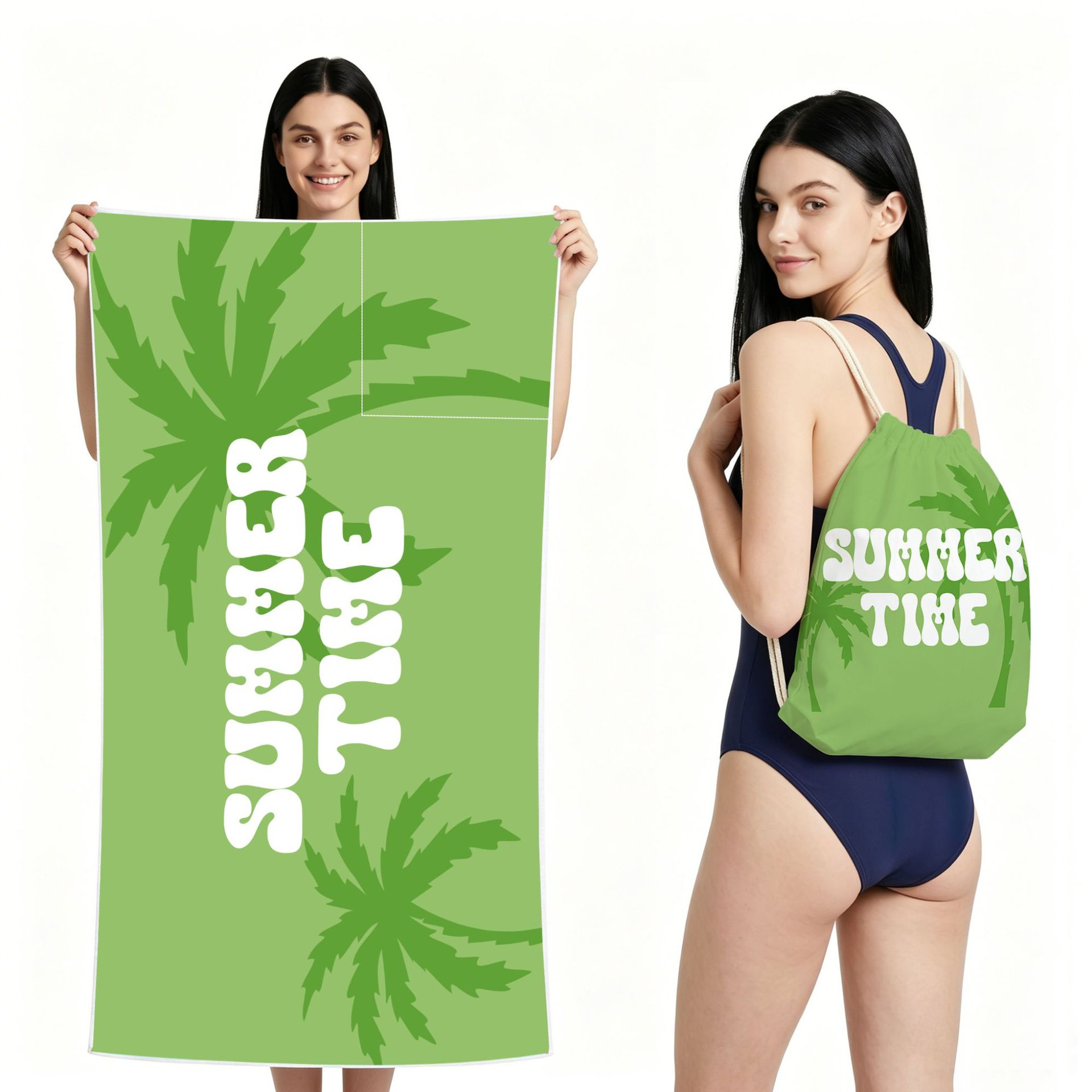 2-IN-1 Foldable Beach Towel Drawstring Backpack