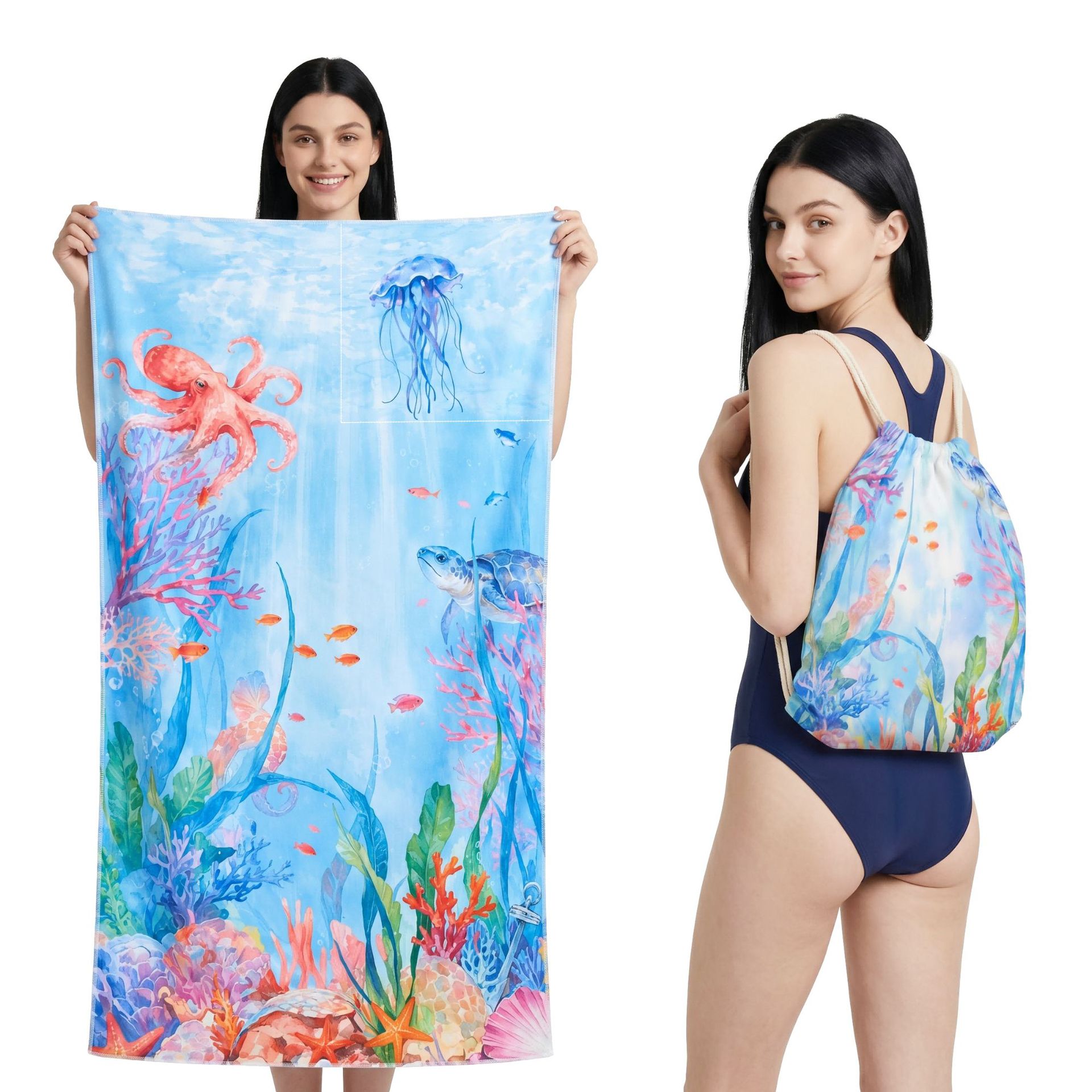 2-IN-1 Foldable Beach Towel Drawstring Backpack