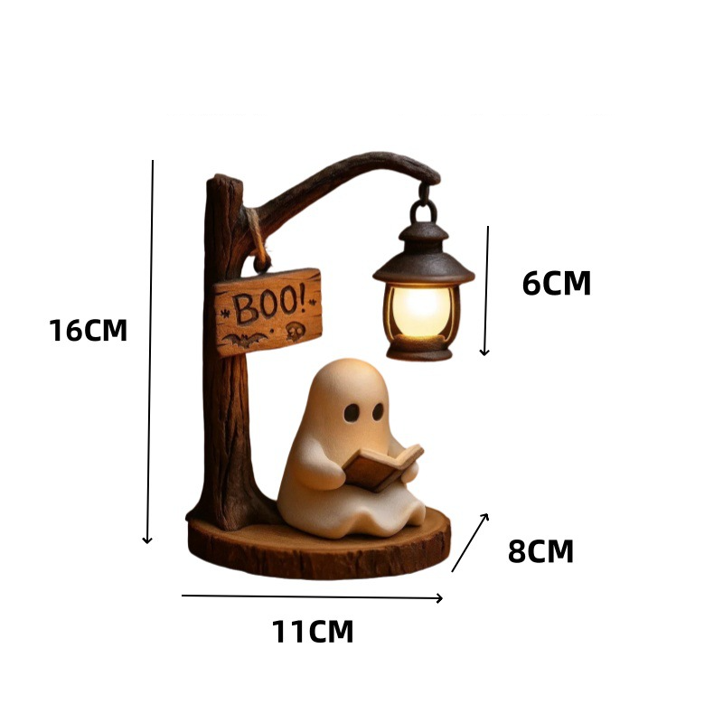 👻Handmade Resin Reading Ghost Night Light | Boo Halloween Mini Lamp