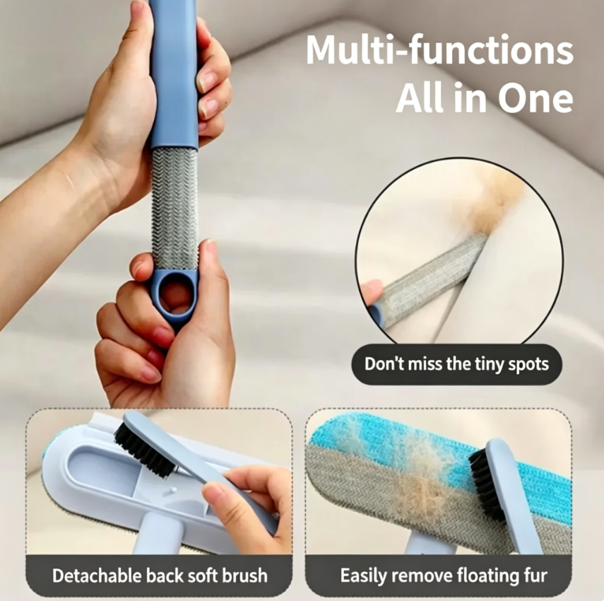 3-in-1 Dual-Sided Long Handle Pet Hair Remover Brush, Reusable Lint & Fur Cleaner Tool for Cat Dog Hair, Efficient Hair Removal for Carpet, Couch, Bed, Sofa & Home Fabric Surfaces