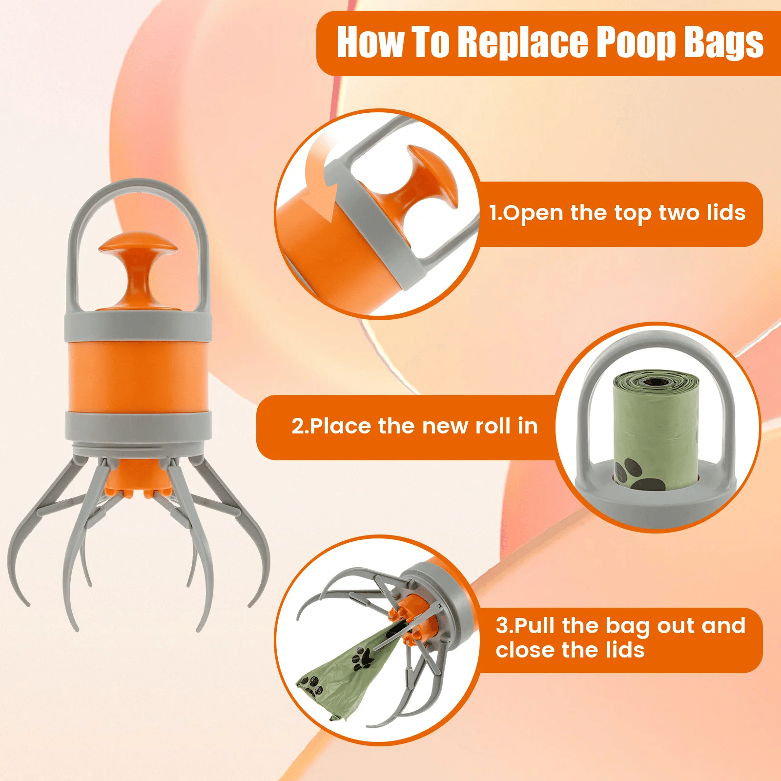 Dog Pooper Scooper Portable Pet Waste Picker with Garbage Bag Handheld Claw Poop Scooper-purrpetclean