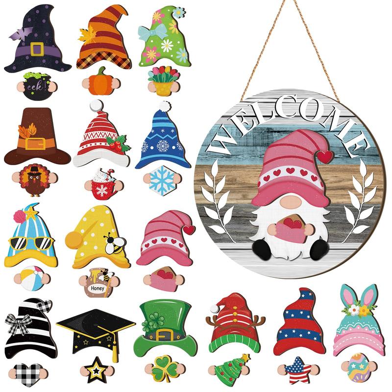 💫🔥 LIMITED-TIME 50% OFF — 16 Pcs Interchangeable Wooden Gnome Decor Holiday Seasonal Gnome Decorations🚪