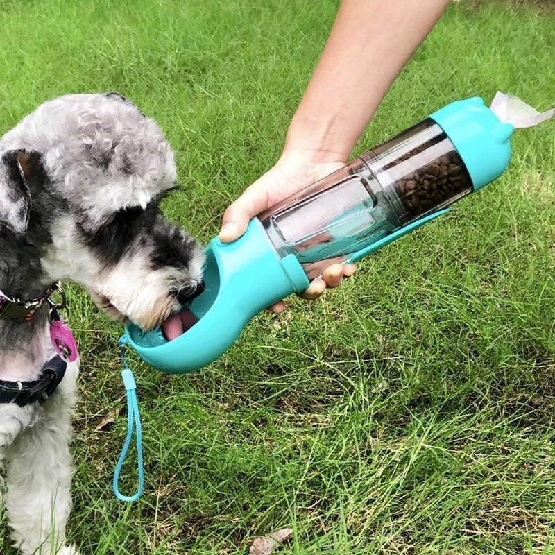 🐶5 in 1 Dog Water Bottle Summer Dogs Pets ABS Portable Drinking Feeder Bowl with Food Container and Poop Bag Dispenser-purrpetclean