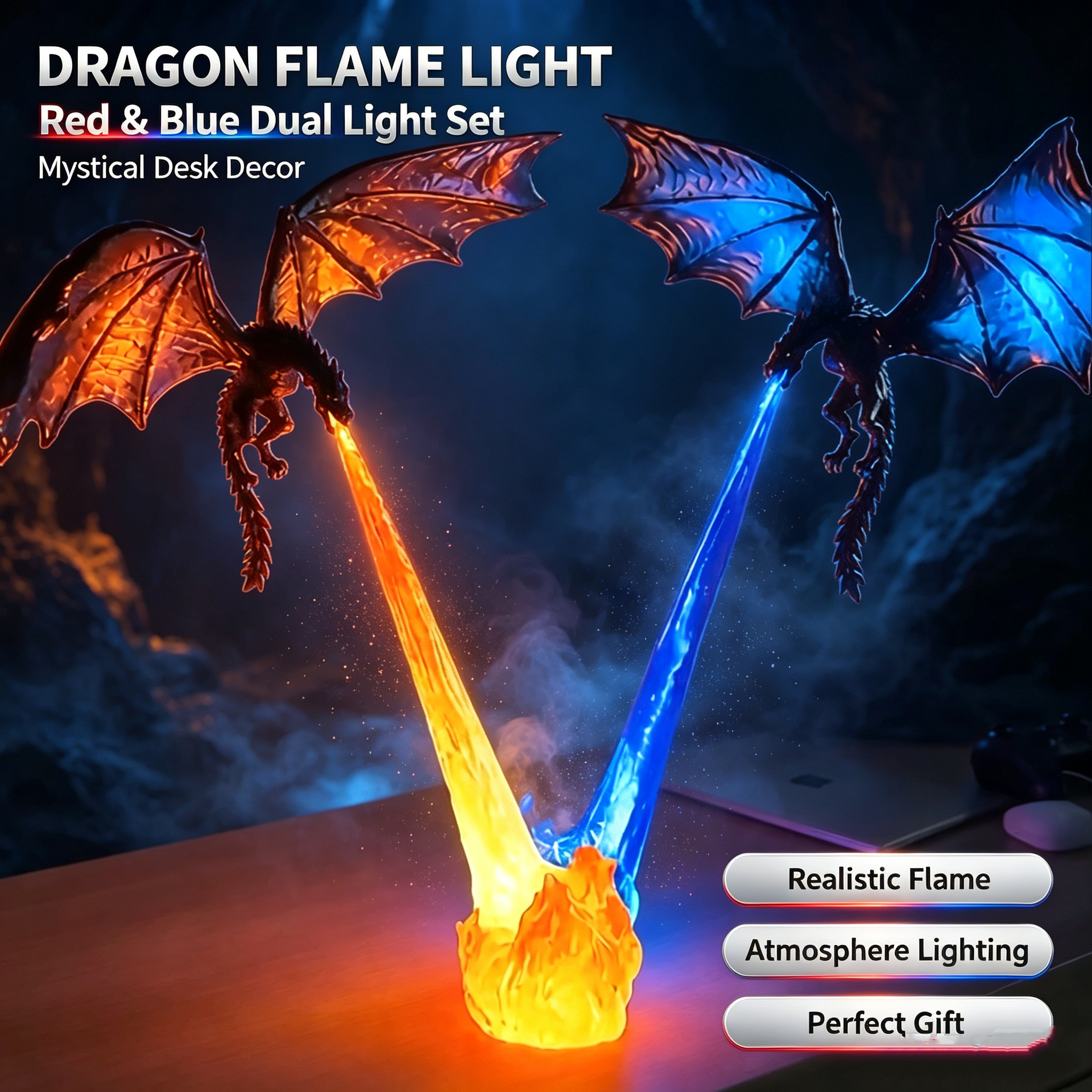 3D Printed Dragon Flame Book Nook with Light Mystical
