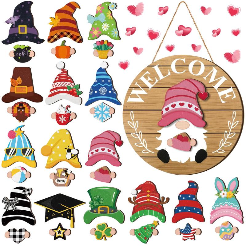 💫🔥 LIMITED-TIME 50% OFF — 16 Pcs Interchangeable Wooden Gnome Decor Holiday Seasonal Gnome Decorations🚪