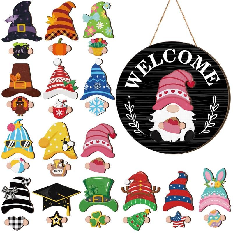 💫🔥 LIMITED-TIME 50% OFF — 16 Pcs Interchangeable Wooden Gnome Decor Holiday Seasonal Gnome Decorations🚪