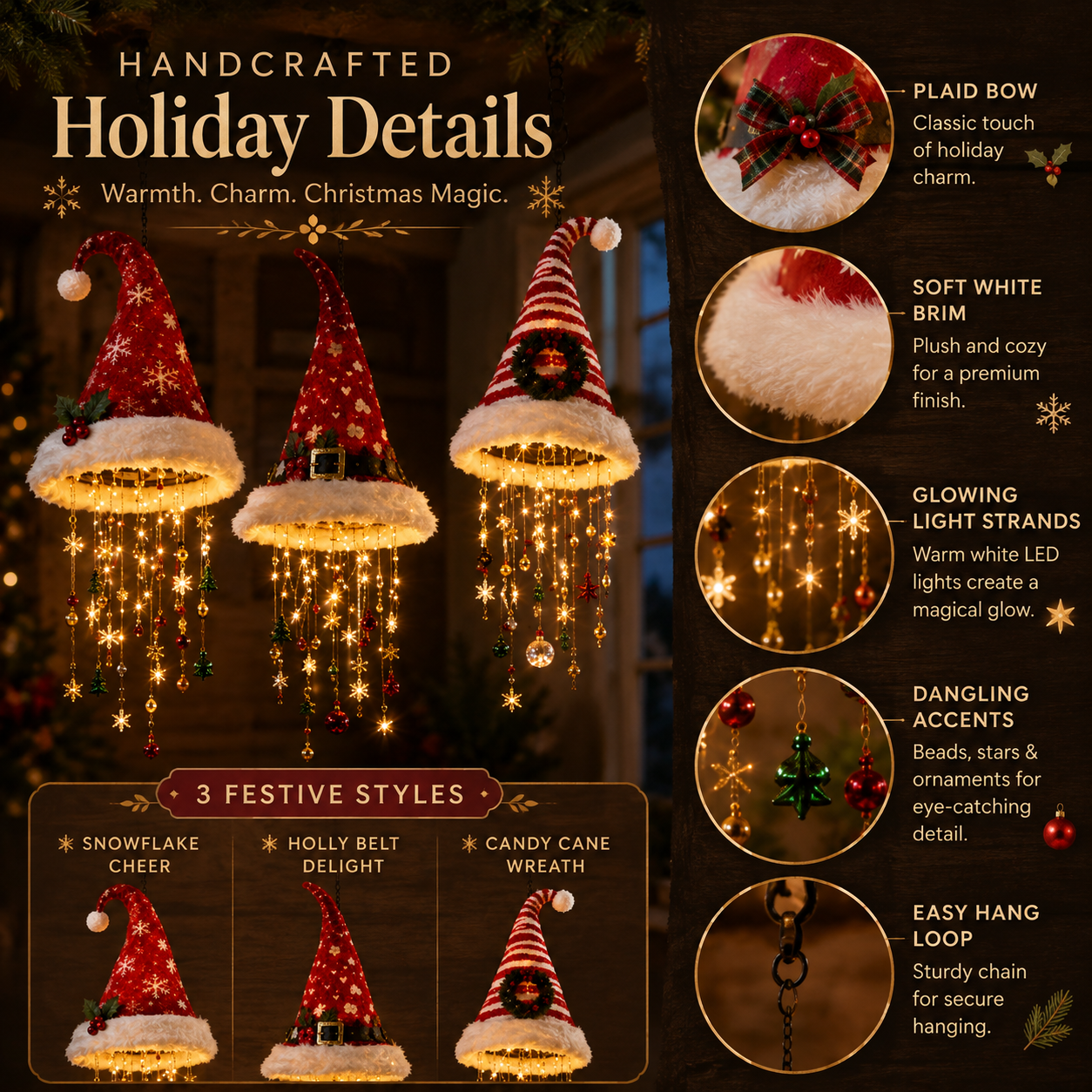 🔥Today 50% OFF🎅 Lighted Santa Hat Hanging Chandelier 🎄