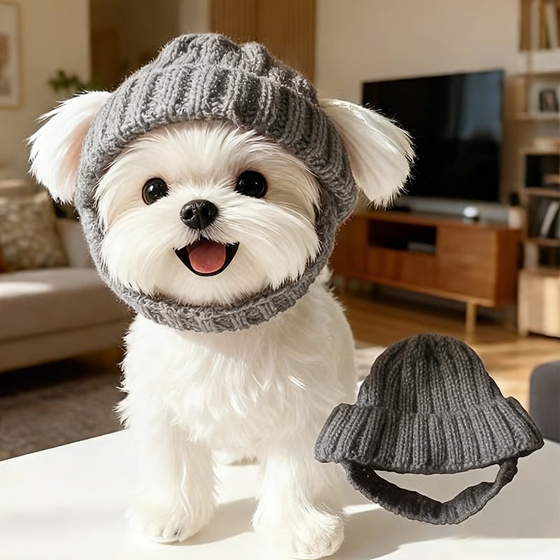 🎄Christmas Sale 49% OFF🔥Red Wool Knit Dog Beanie with Ear Flaps – Warm Winter Hat-purrpetclean