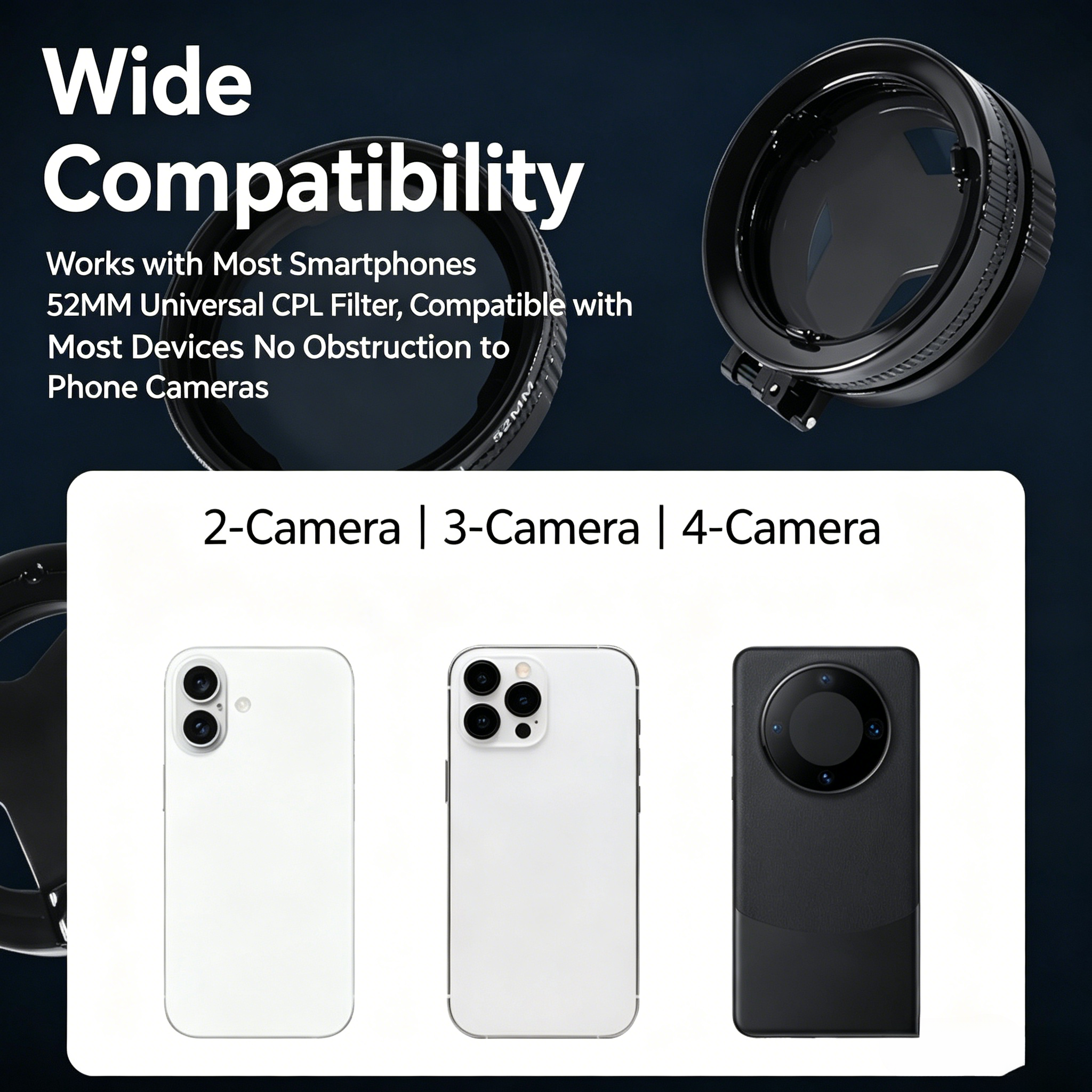 Professional 52MM Magnetic Foldable Phone CPL Filter