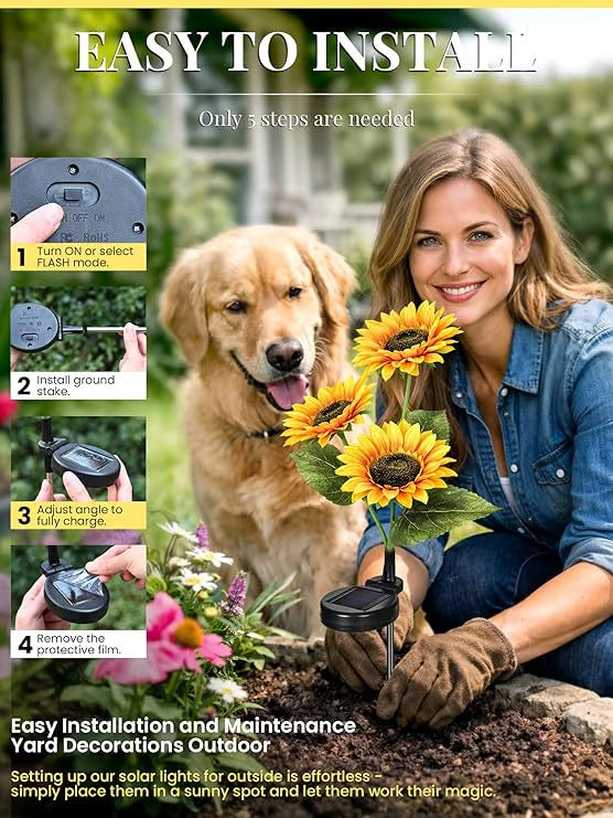 ⏰Solar Sunflower Garden Stake Lights 🌻 | Waterproof 🌧️ | No Wiring💡
