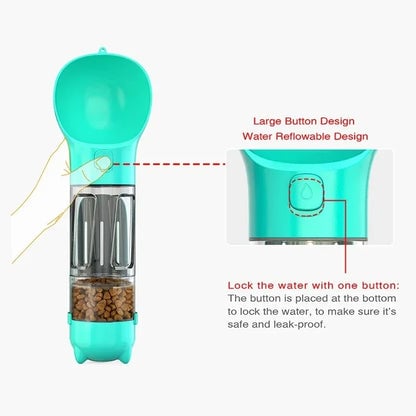 🐶5 in 1 Dog Water Bottle Summer Dogs Pets ABS Portable Drinking Feeder Bowl with Food Container and Poop Bag Dispenser-purrpetclean