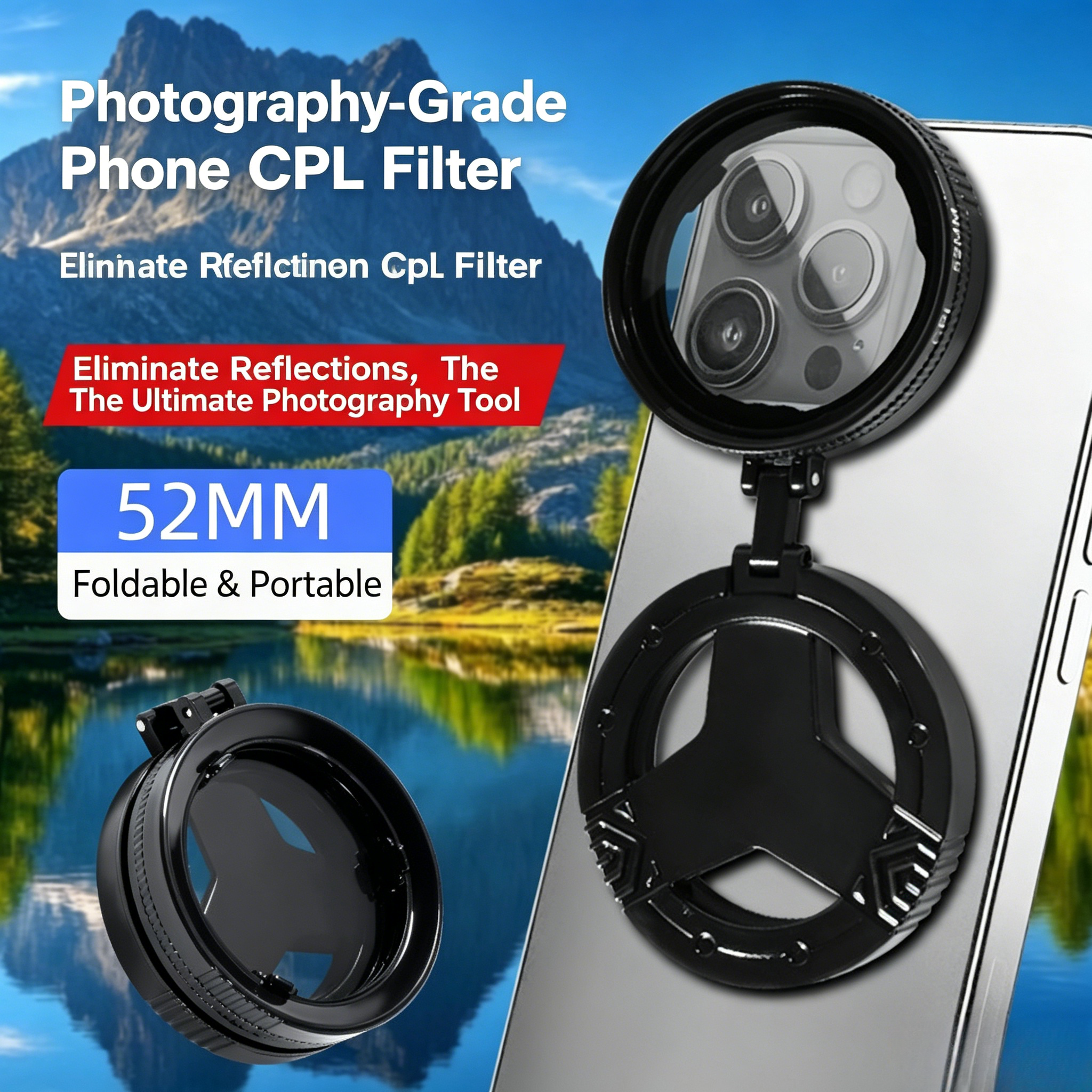 Professional 52MM Magnetic Foldable Phone CPL Filter