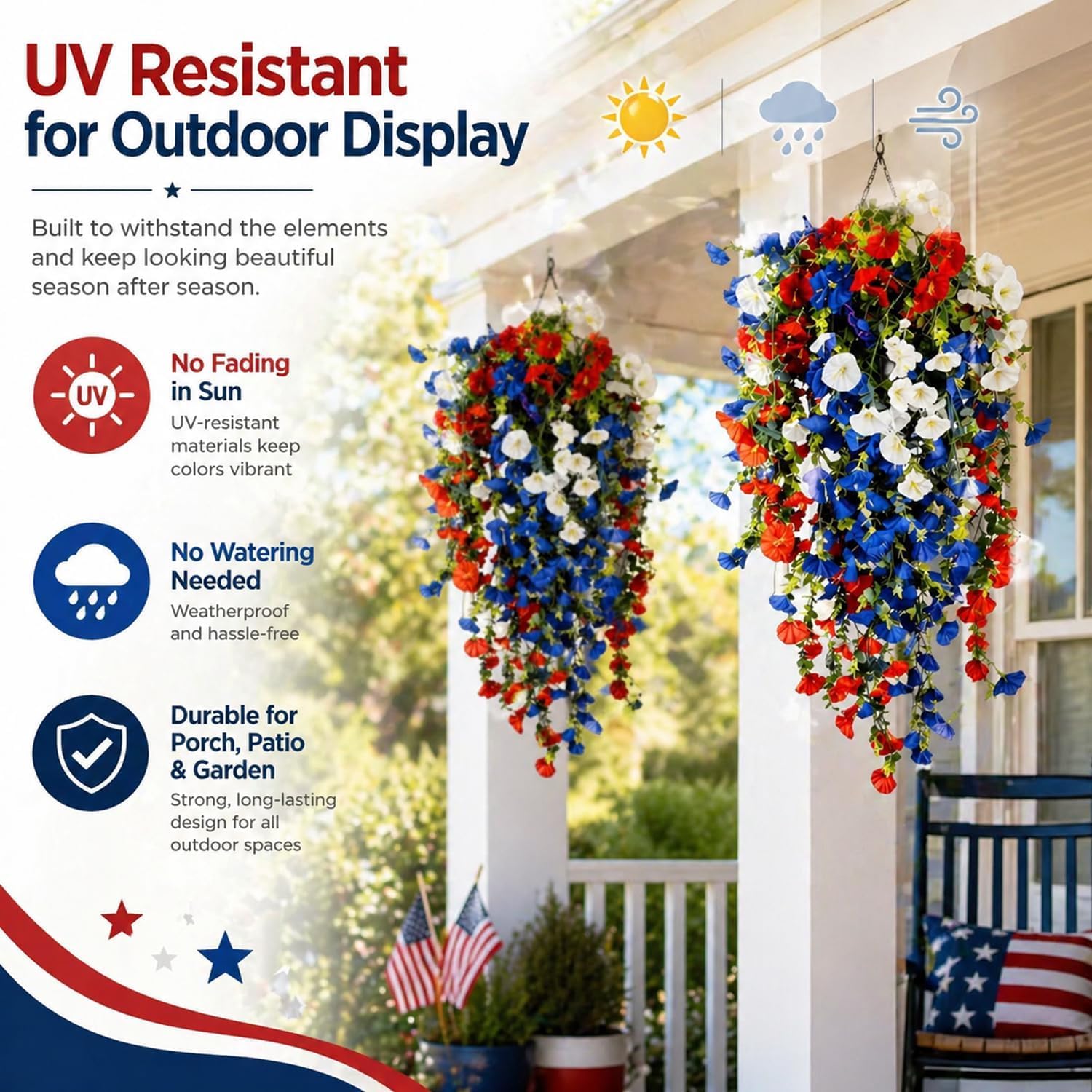 Patriotic Red White Blue Floral Decor 🇺🇸