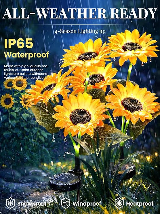 ⏰Solar Sunflower Garden Stake Lights 🌻 | Waterproof 🌧️ | No Wiring💡