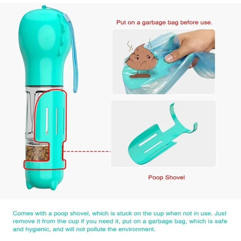🐶5 in 1 Dog Water Bottle Summer Dogs Pets ABS Portable Drinking Feeder Bowl with Food Container and Poop Bag Dispenser-purrpetclean