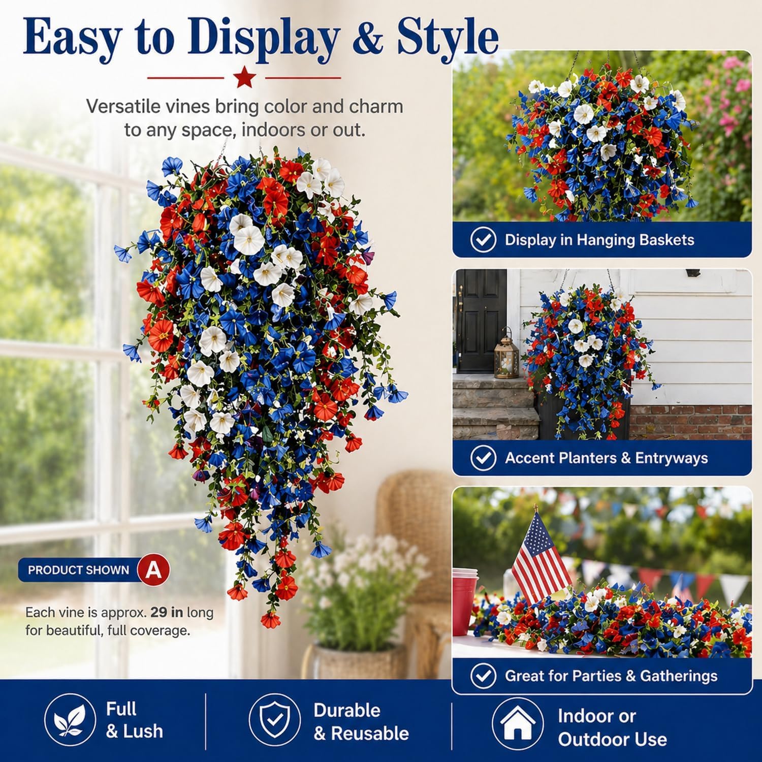 Patriotic Red White Blue Floral Decor 🇺🇸