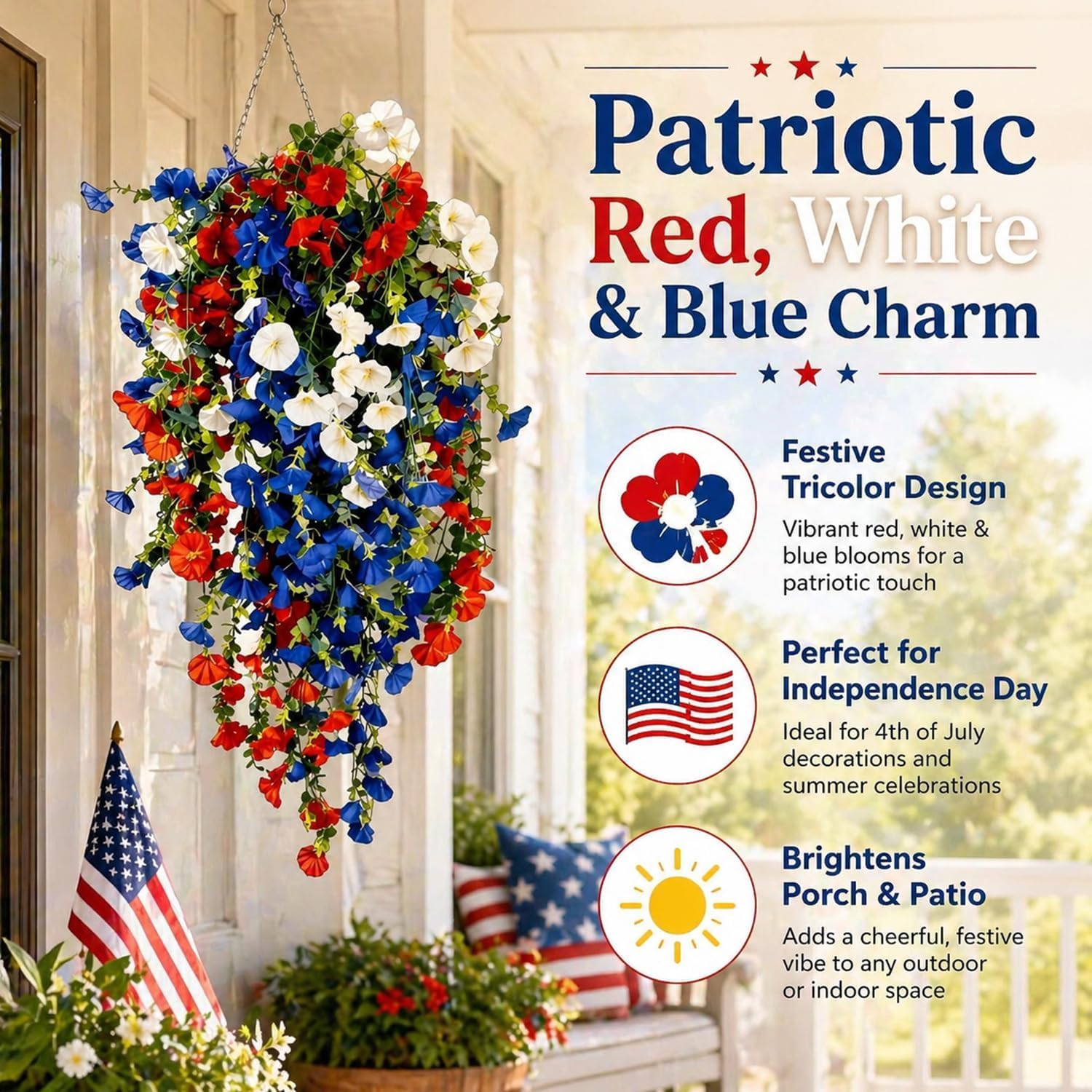 Patriotic Red White Blue Floral Decor 🇺🇸