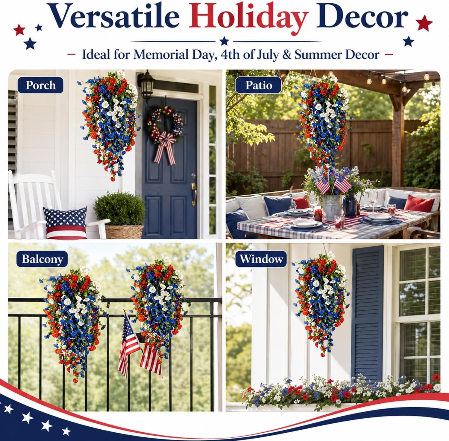 Patriotic Red White Blue Floral Decor 🇺🇸