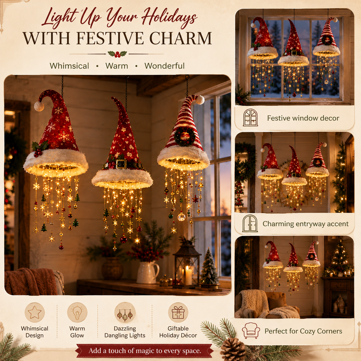 🔥Today 50% OFF🎅 Lighted Santa Hat Hanging Chandelier 🎄