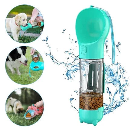 🐶5 in 1 Dog Water Bottle Summer Dogs Pets ABS Portable Drinking Feeder Bowl with Food Container and Poop Bag Dispenser-purrpetclean