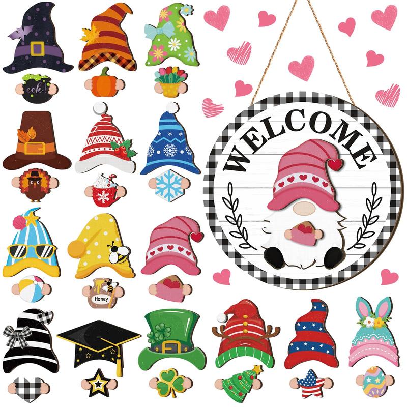 💫🔥 LIMITED-TIME 50% OFF — 16 Pcs Interchangeable Wooden Gnome Decor Holiday Seasonal Gnome Decorations🚪