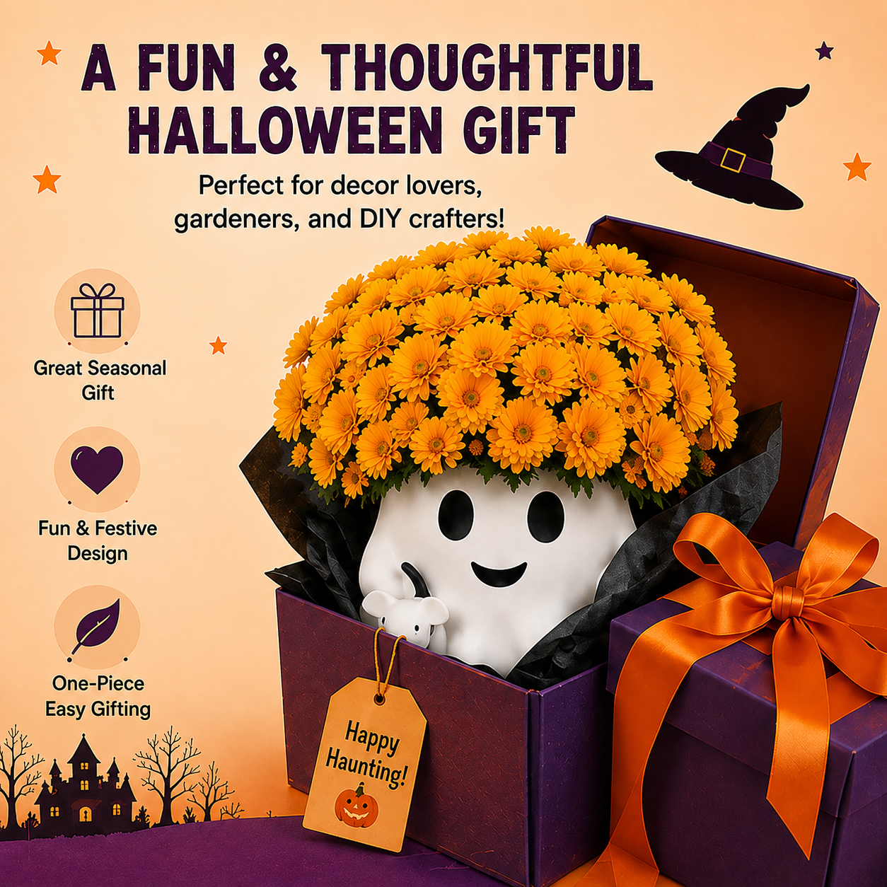 🔥LAST 2 DAYS | Early Bird 50% OFF ⏰Whimsical Pumpkin & Ghost Planters | Autumn Faux Mums Bundle 🍂🎃