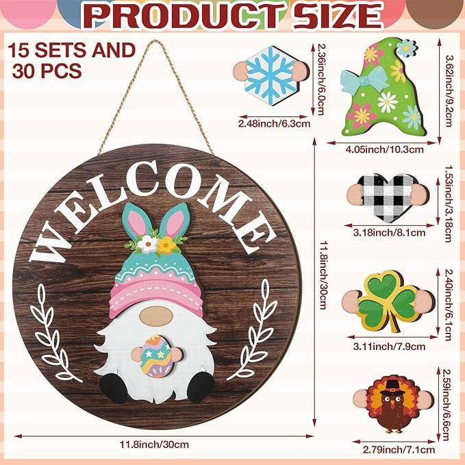 💫🔥 LIMITED-TIME 50% OFF — 16 Pcs Interchangeable Wooden Gnome Decor Holiday Seasonal Gnome Decorations🚪