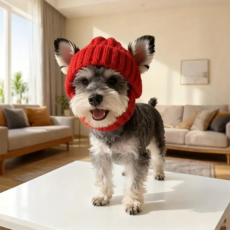 🎄Christmas Sale 49% OFF🔥Red Wool Knit Dog Beanie with Ear Flaps – Warm Winter Hat-purrpetclean