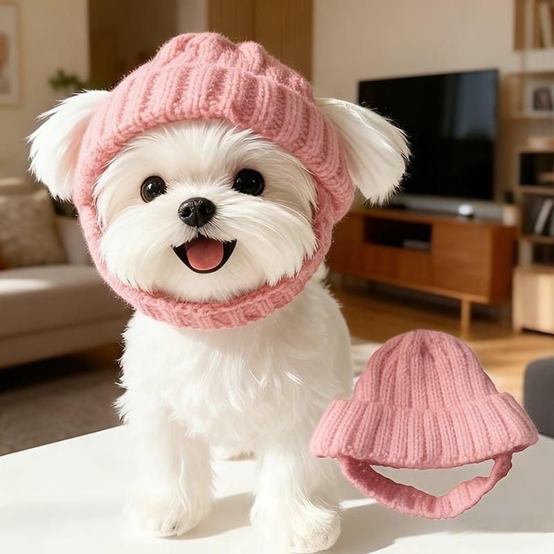 🎄Christmas Sale 49% OFF🔥Red Wool Knit Dog Beanie with Ear Flaps – Warm Winter Hat-purrpetclean