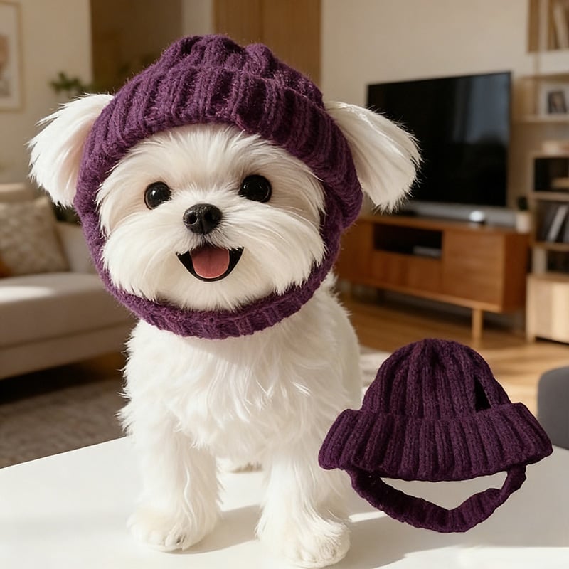 🎄Christmas Sale 49% OFF🔥Red Wool Knit Dog Beanie with Ear Flaps – Warm Winter Hat-purrpetclean