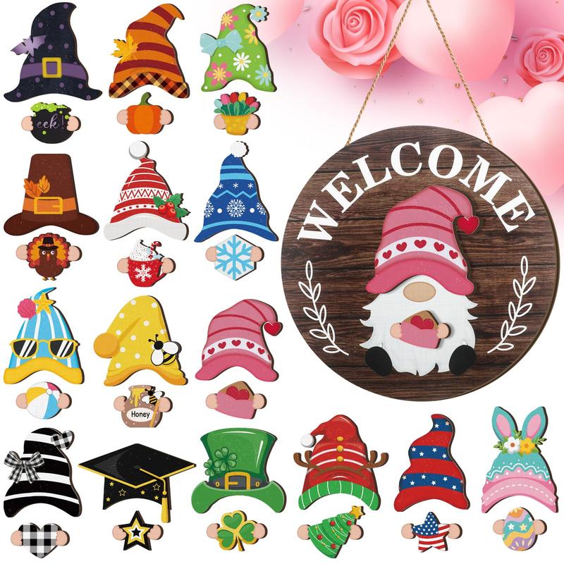 💫🔥 LIMITED-TIME 50% OFF — 16 Pcs Interchangeable Wooden Gnome Decor Holiday Seasonal Gnome Decorations🚪