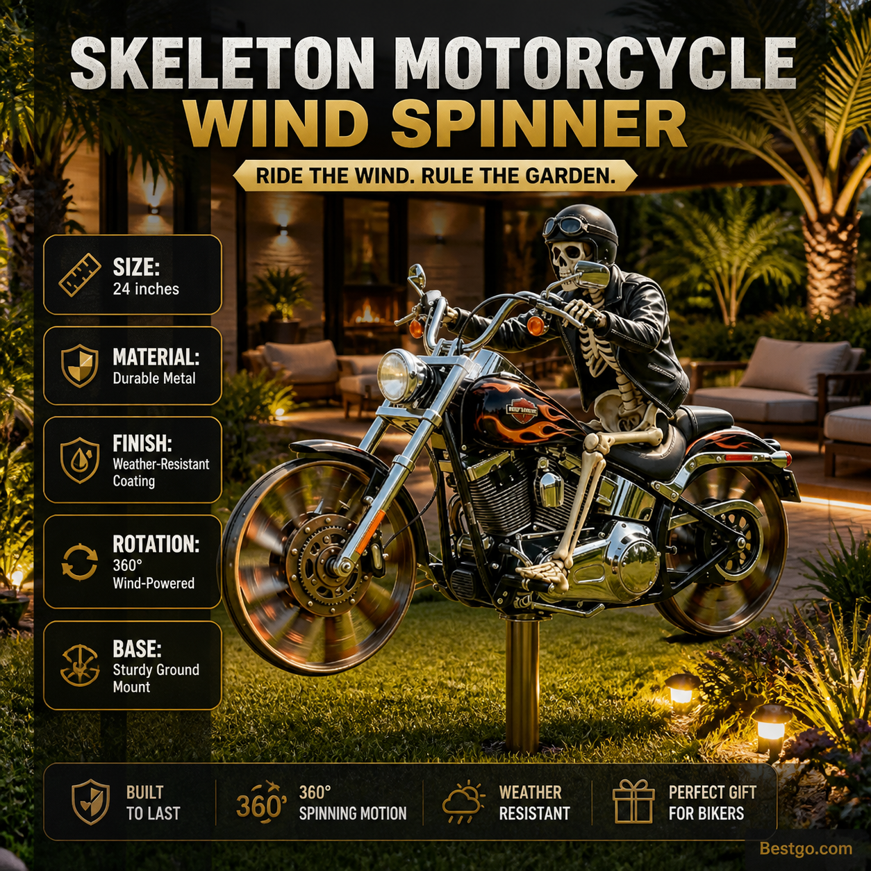 🏆Helt ny 2026✨Skull Motorcykel Väderkvarn
