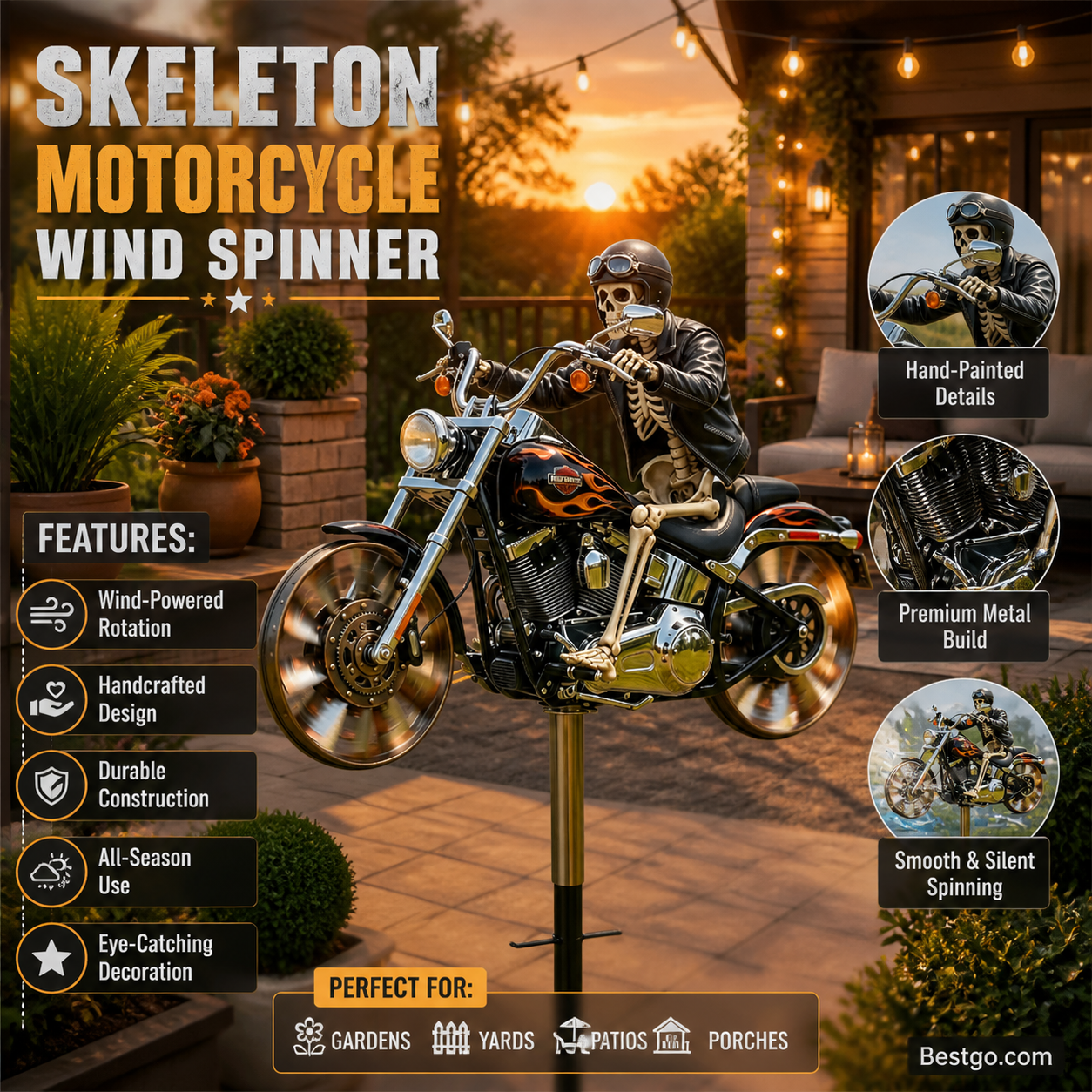 🏆Helt ny 2026✨Skull Motorcykel Väderkvarn