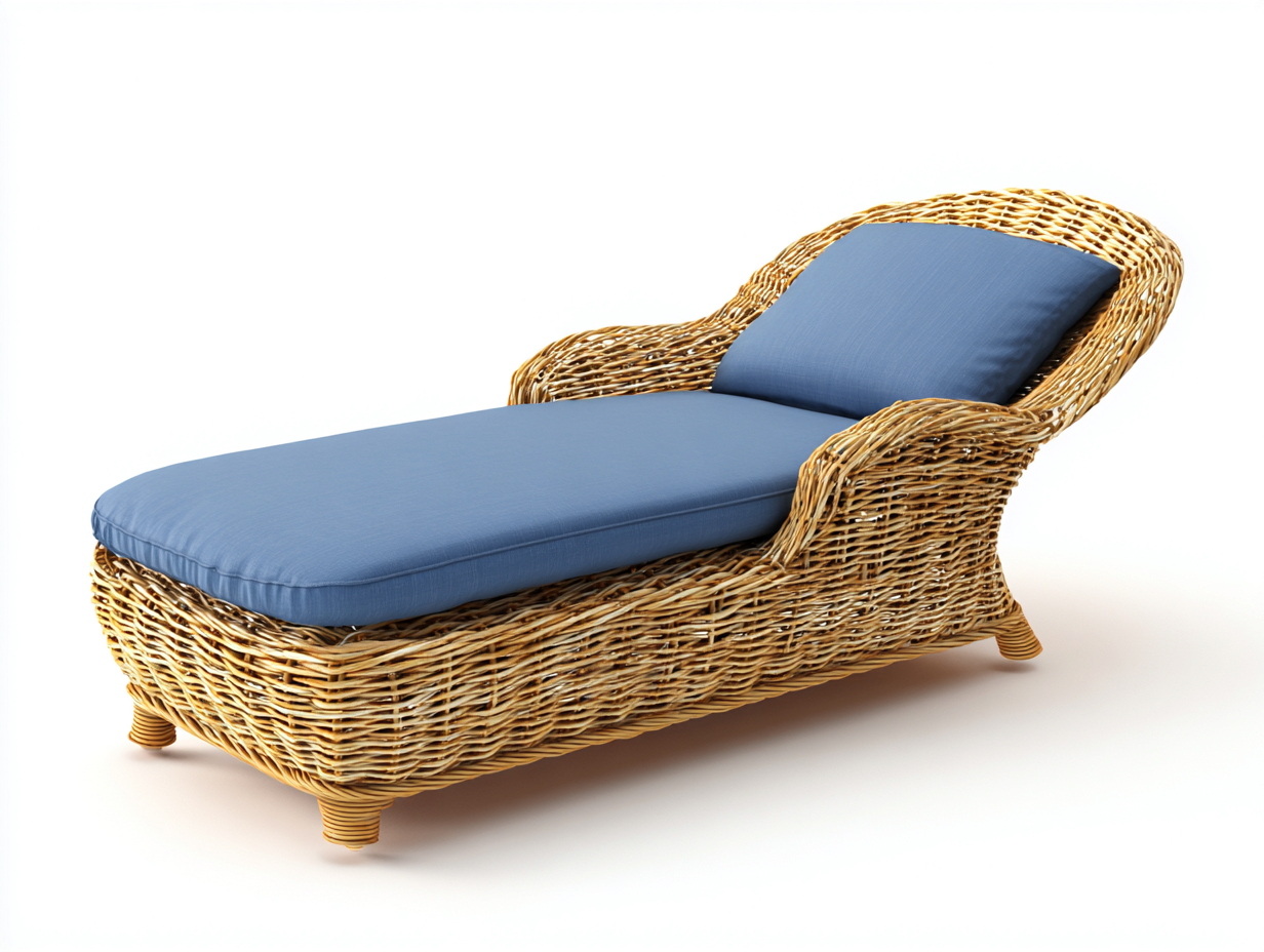 Sonnenliege Rattan natur 165x65x85 cm - natur-blau - modernes Design für Garten-Pineupio