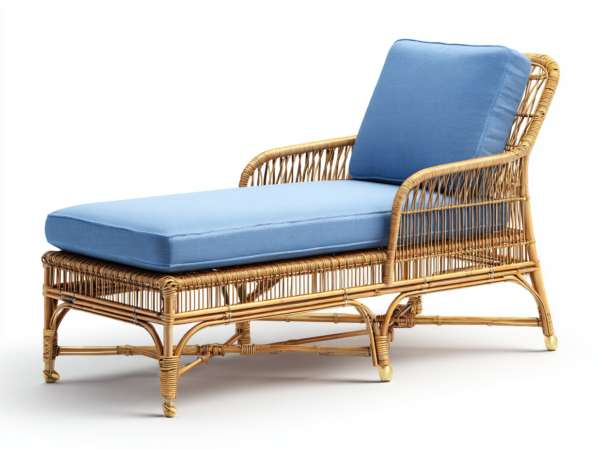 Sonnenliege Polyrattan 185x70x90 cm - Natur-Blau - Mit Armlehnen - geeignet für Garten-Pineupio