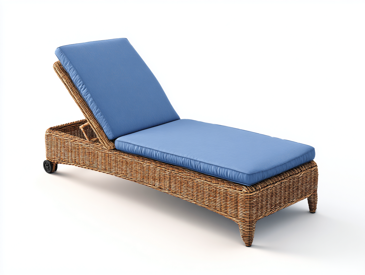 Sonnenliege Polyrattan 200x70x35 cm - Braun-Blau - Verstellbare Rückenlehne mit Rollen-Pineupio