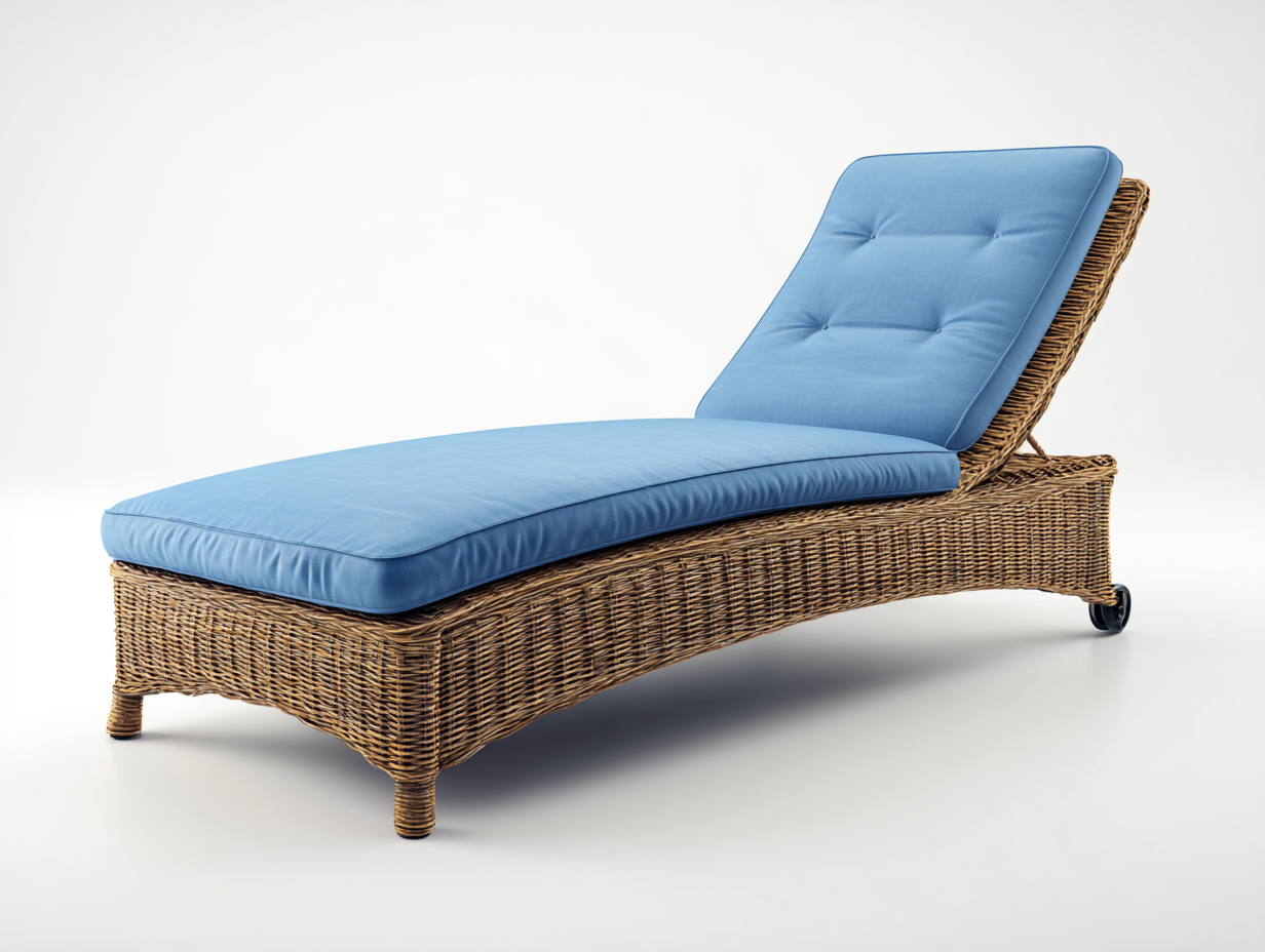 Sonnenliege Polyrattan mit Auflage 190x65x80 cm - Braun-Blau - verstellbare Rückenlehne modernes Design-Pineupio