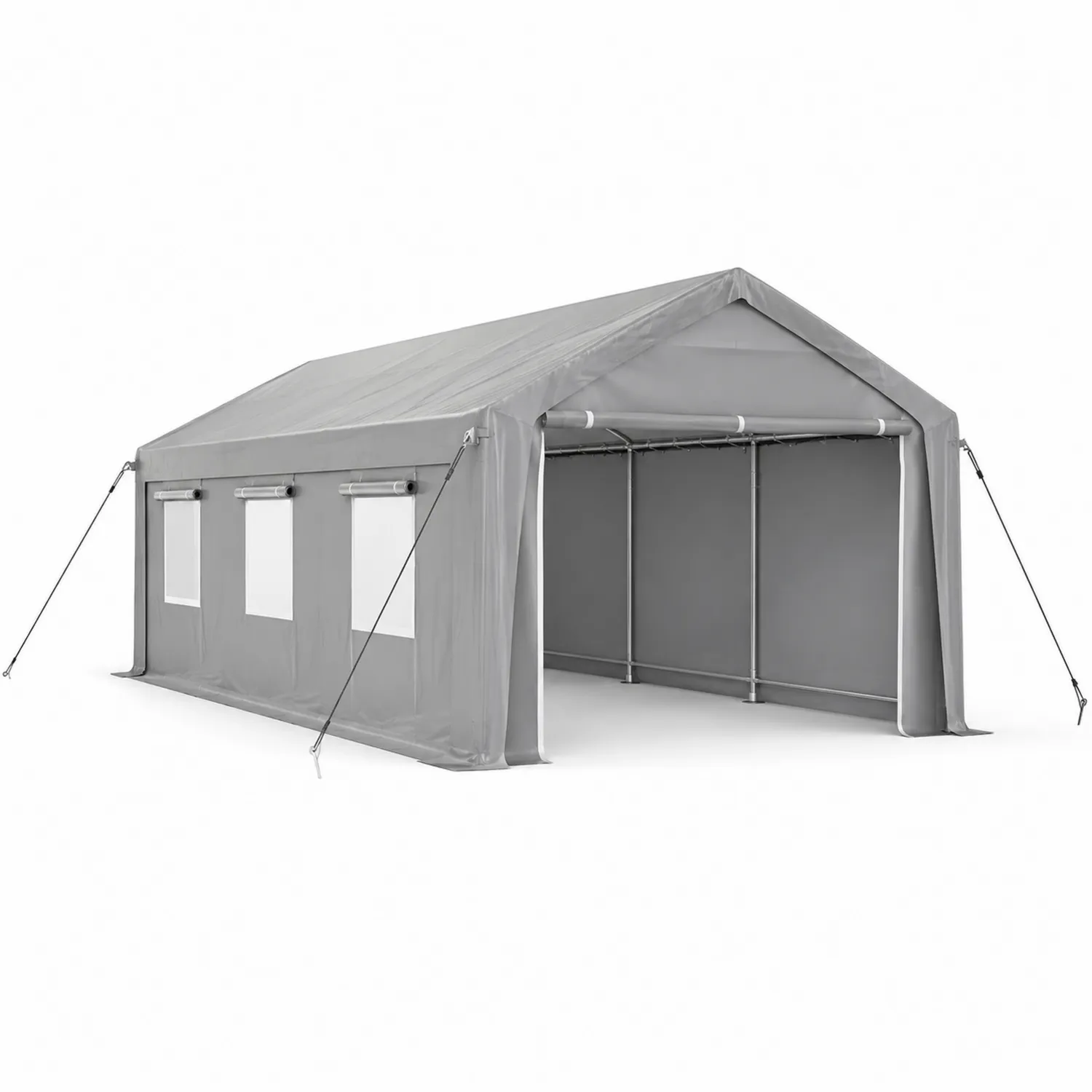 Tenda Garage Autoportante Rettangolare in PVC e Acciaio Grigio 600x300x250 cm-Selvoriux