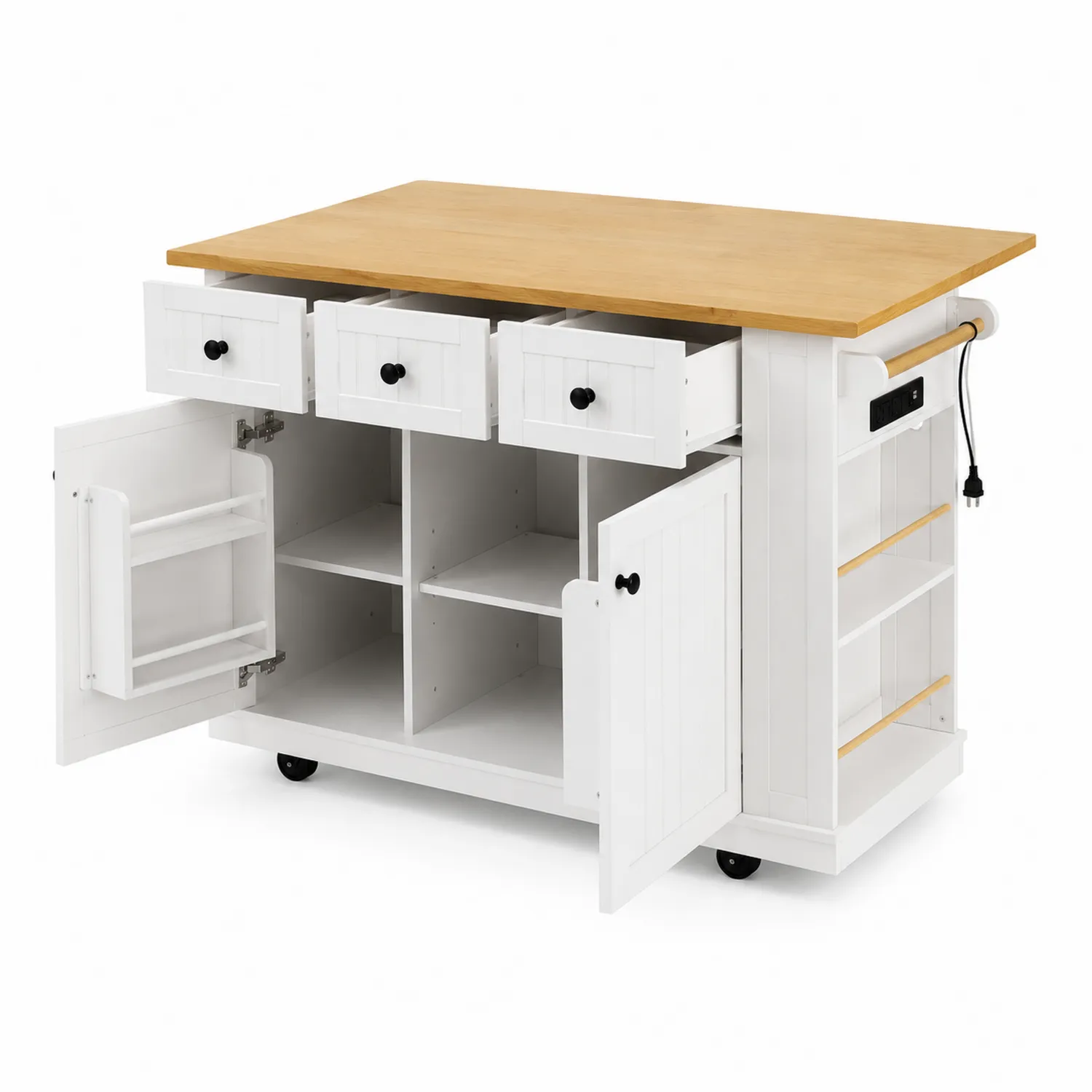 Isola da cucina in legno MDF con piano in acero e ruote-Selvoriux