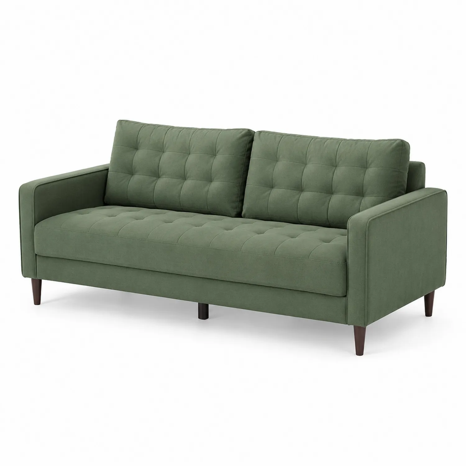 Divano in tessuto verde con gambe in legno-Selvoriux