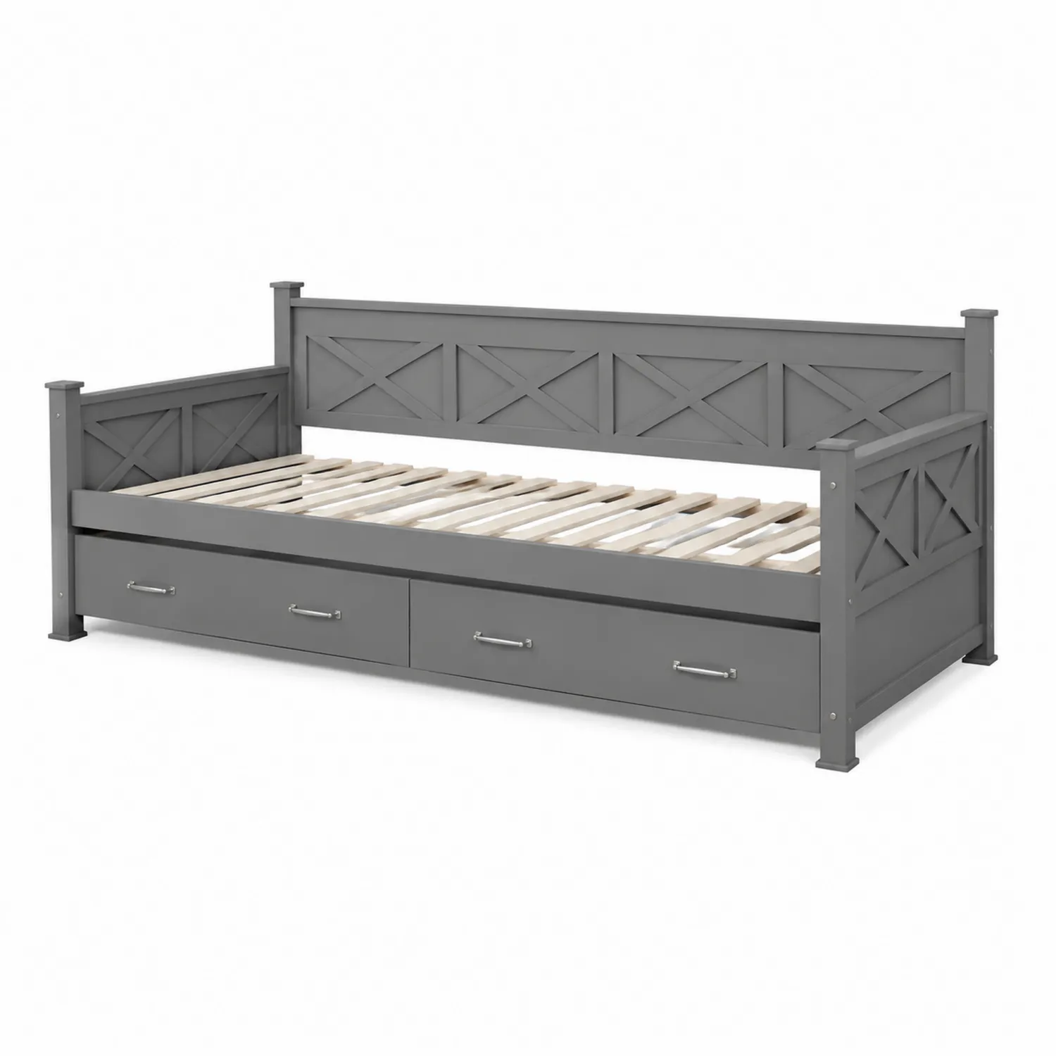 Letto in Legno con Cassetti Grigio 200x90 cm-Selvoriux